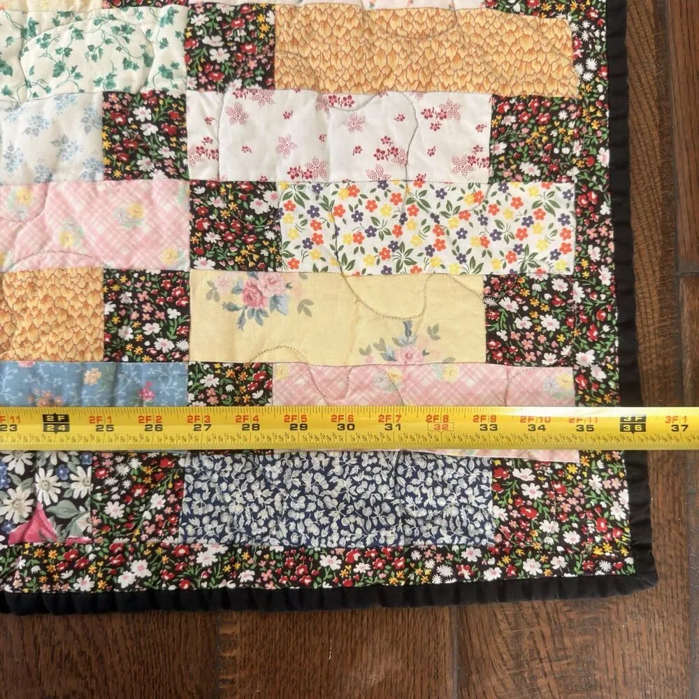 Handmade Floral Patchwork Baby Quilt 44x36 Cottagecore Lap Throw Reversible